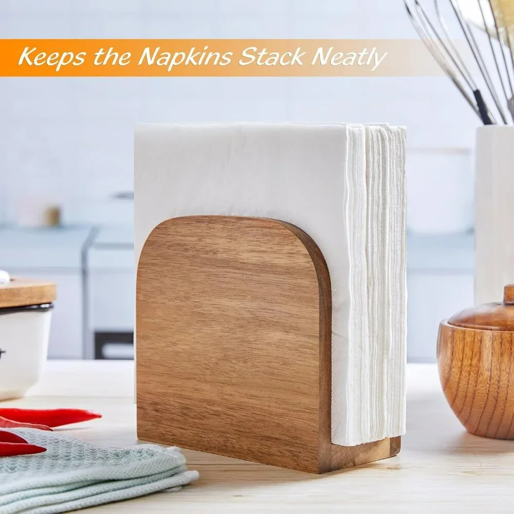 Acacia‎ Wood Napkin Holder Boho Farmhouse  UsefulDecor
